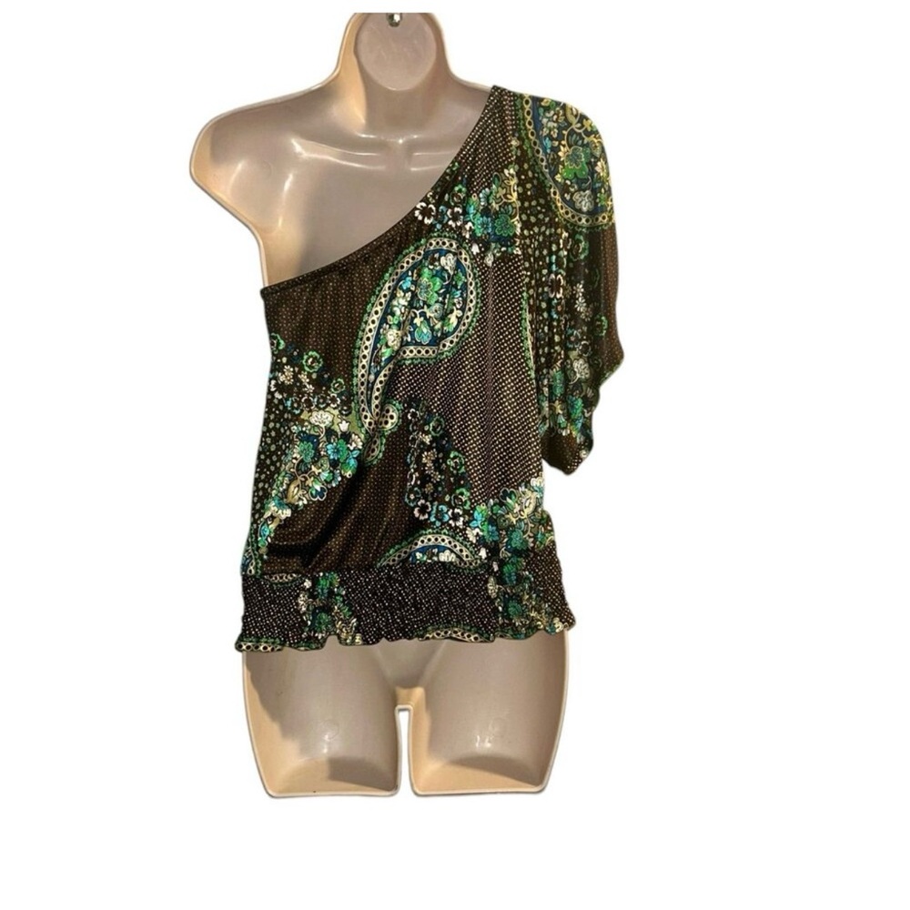 Rampage Black and Green One-Shoulder Blouse